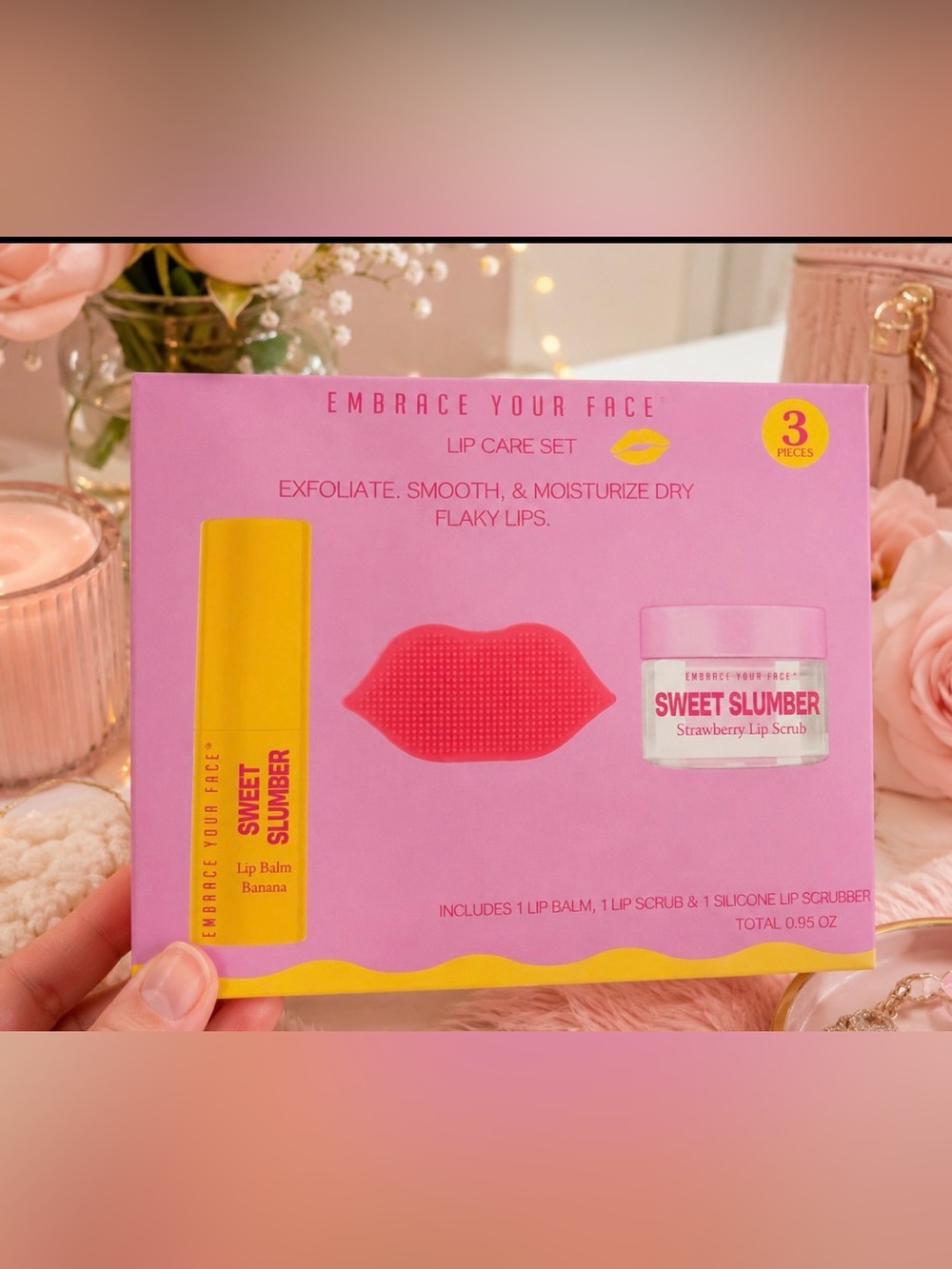 Embrace Your Face Sweet Slumber 3-Piece Lip Care Set NIP Strawberry & Banana - Picture 2 of 3
